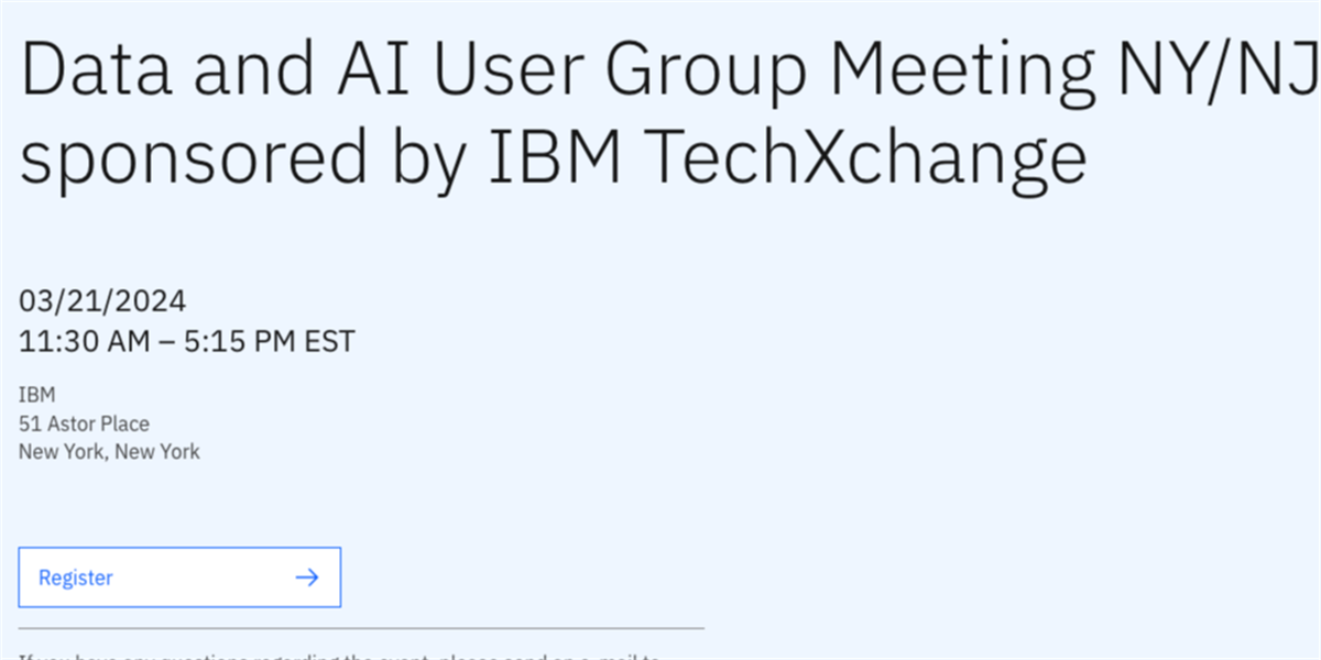 Image of Data and AI User Group Meeting NY/NJ, sponsored by IBM TechXchange