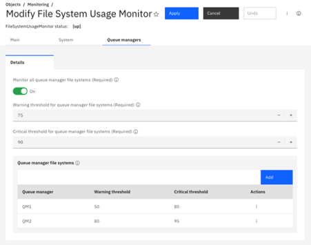 The File System Usage Monitor settings
