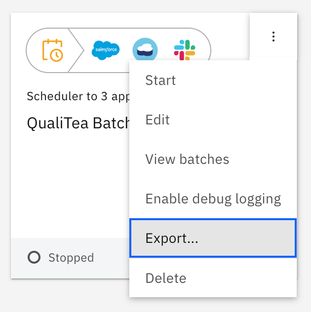 Opening the menu on a flow tile and selecting Export…