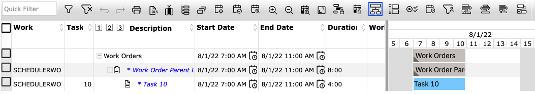 Graphical Scheduling - Work Order with Task Roll Dates.