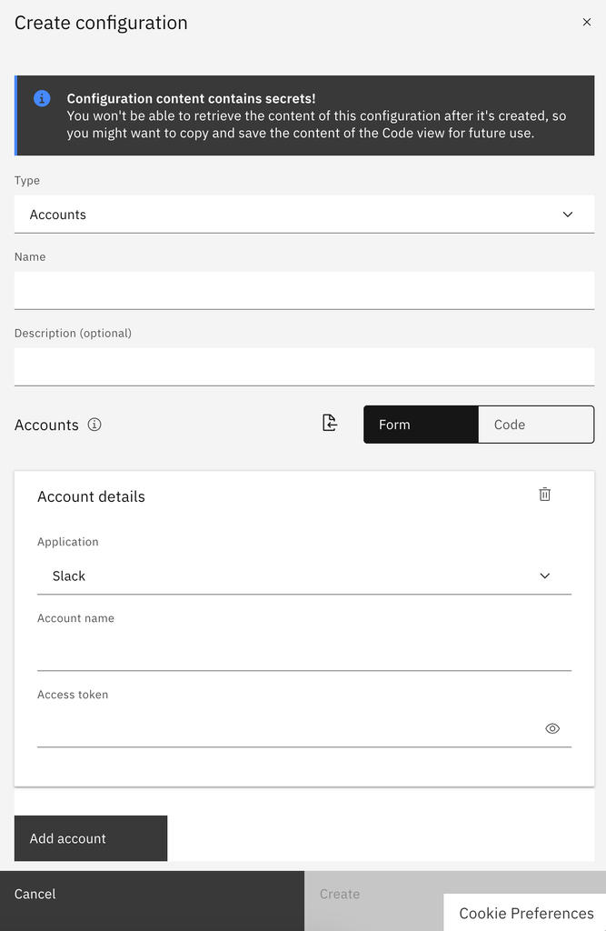 Creating a configuration of type ‘Accounts’.