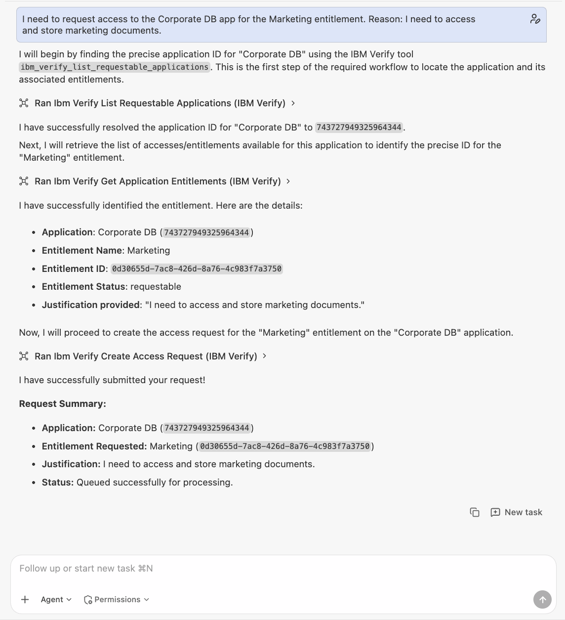 Self-service access request in IBM Bob