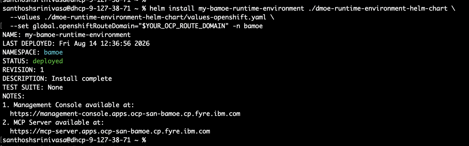 Deploying the Runtime Environment Helm chart on OpenShift