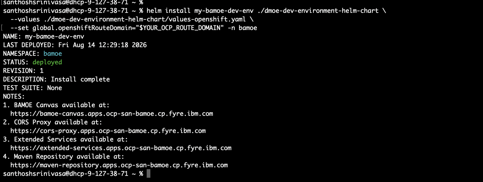 Deploying the Dev Environment Helm chart on OpenShift