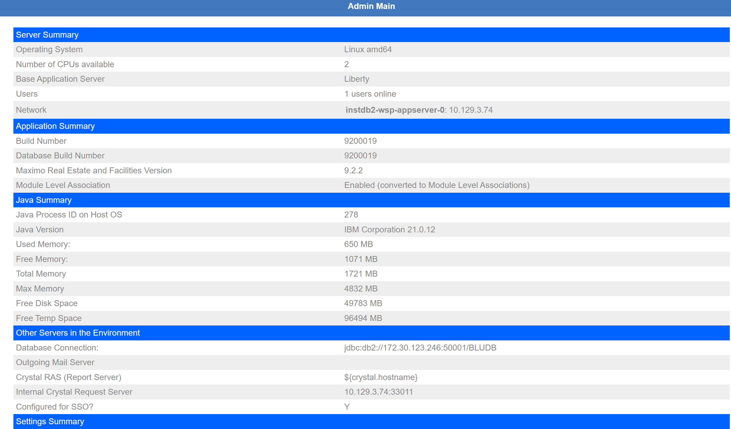 Admin Summary of the UI server.