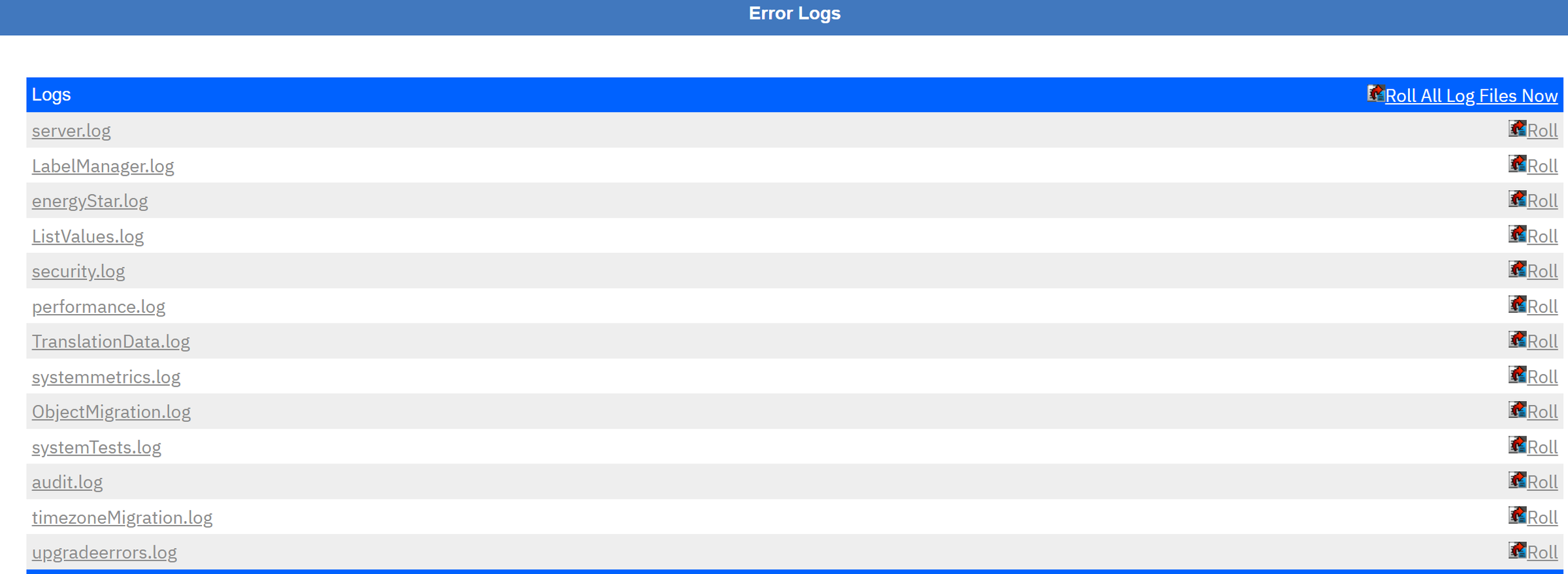 The log files of this server and the last 20 major exceptions.