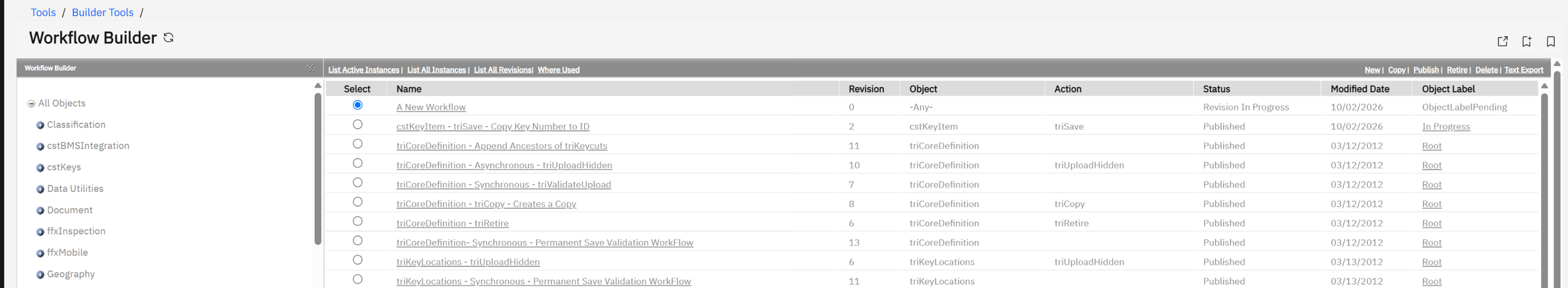 Workflow Builder: our workflow on top of the triKeyManagement and triCoreDefinition workflows.