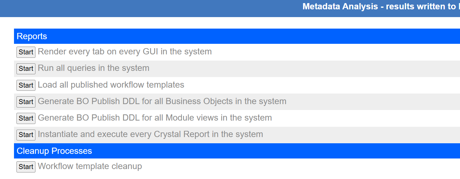 System-wide self-tests; results go to the log.