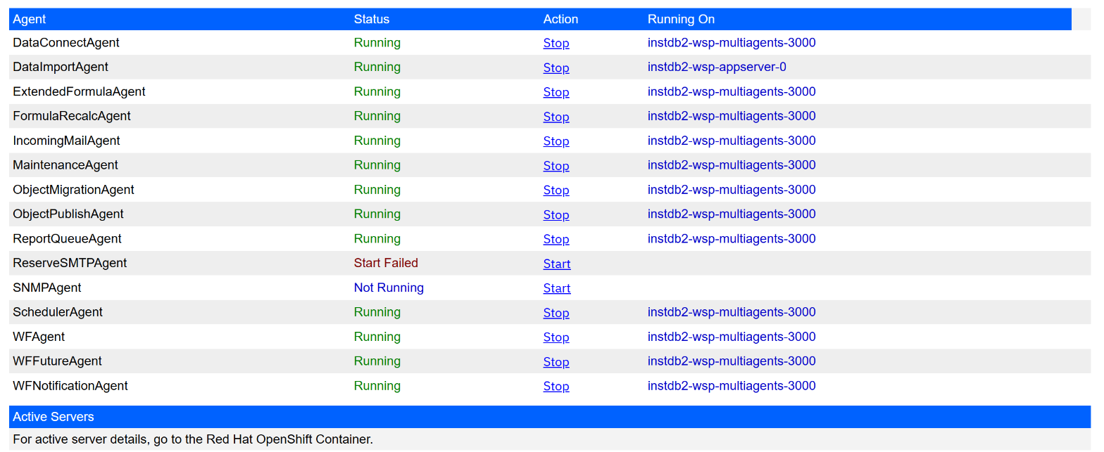Agents: what runs where. WFAgent, ObjectPublishAgent and the others run on the multiagents server here, not on the app server you are signed in to.