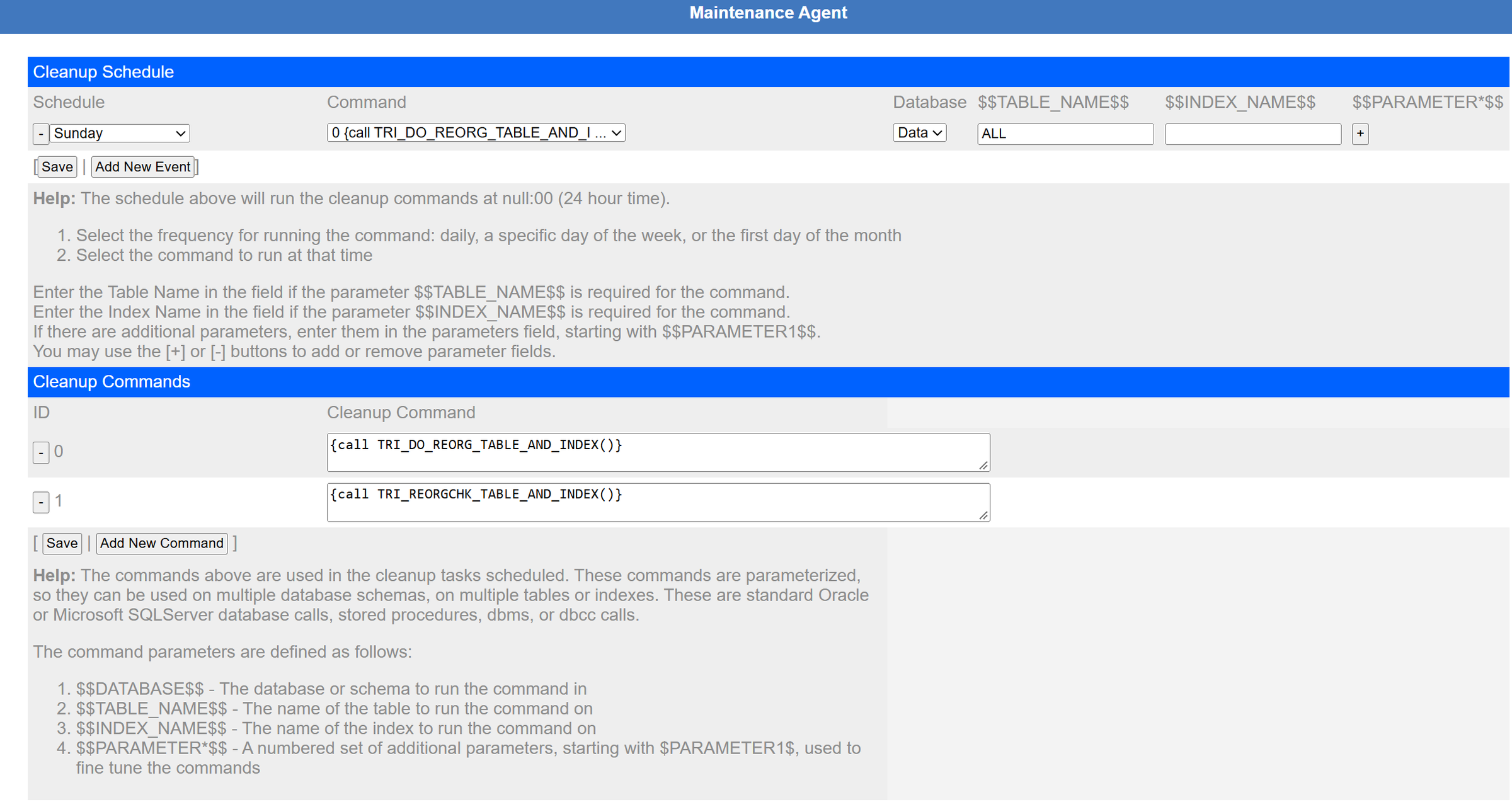 Database maintenance commands and when to run them.