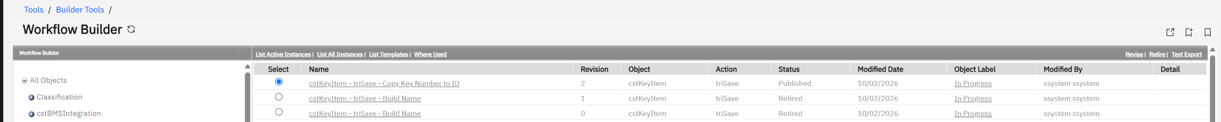 Revisions: one Published, the older ones Retired.
