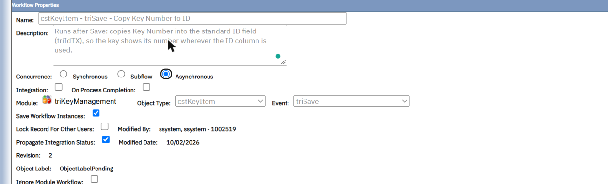 Workflow Properties on the Start task. Revision 2: the one that works.