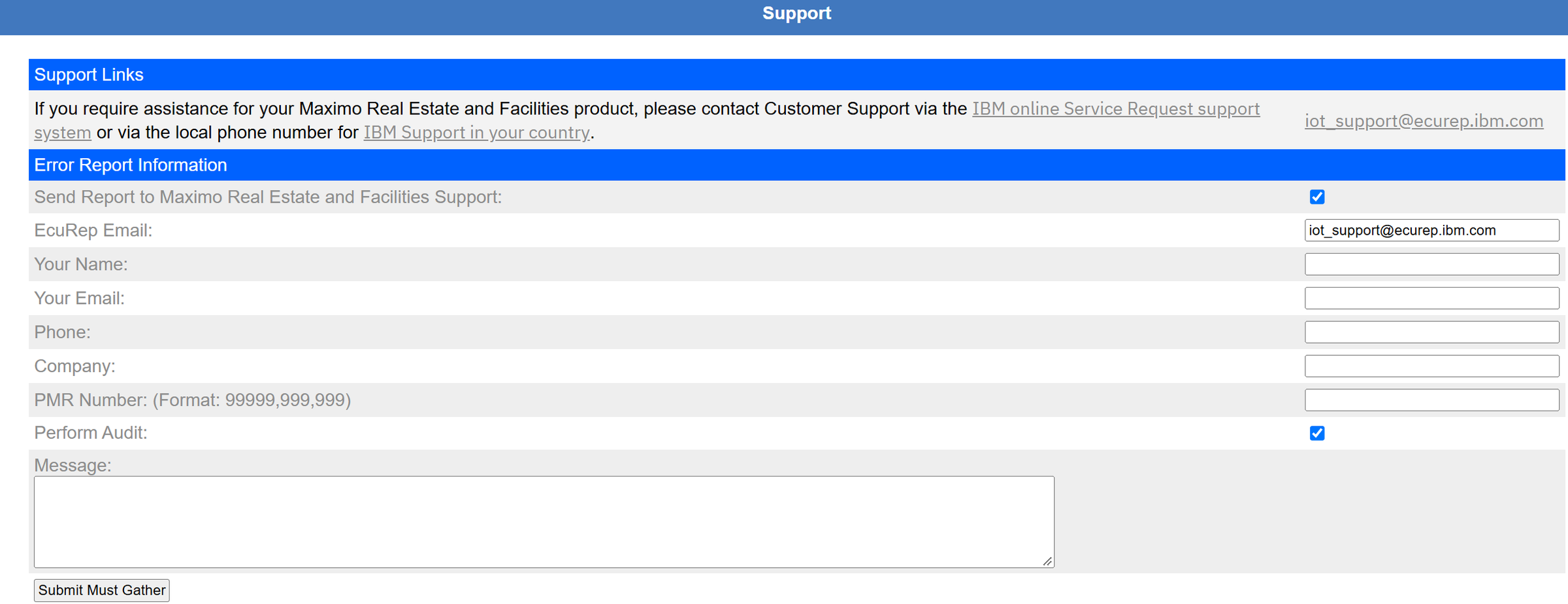 Collects logs and settings into a package for IBM Support, linked to your case number.