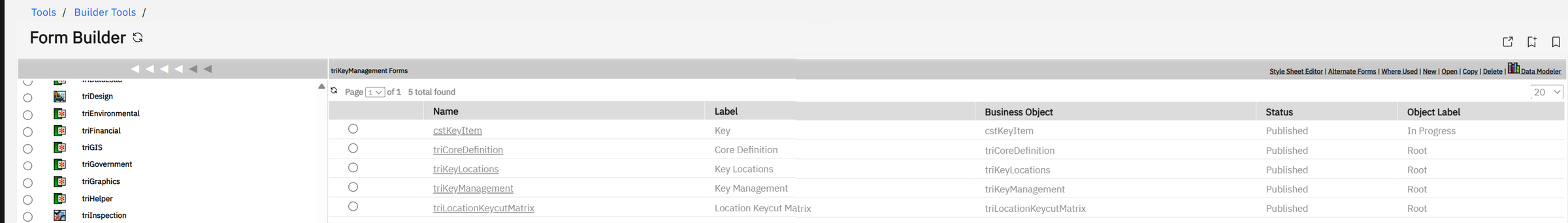 Form Builder, triKeyManagement forms.