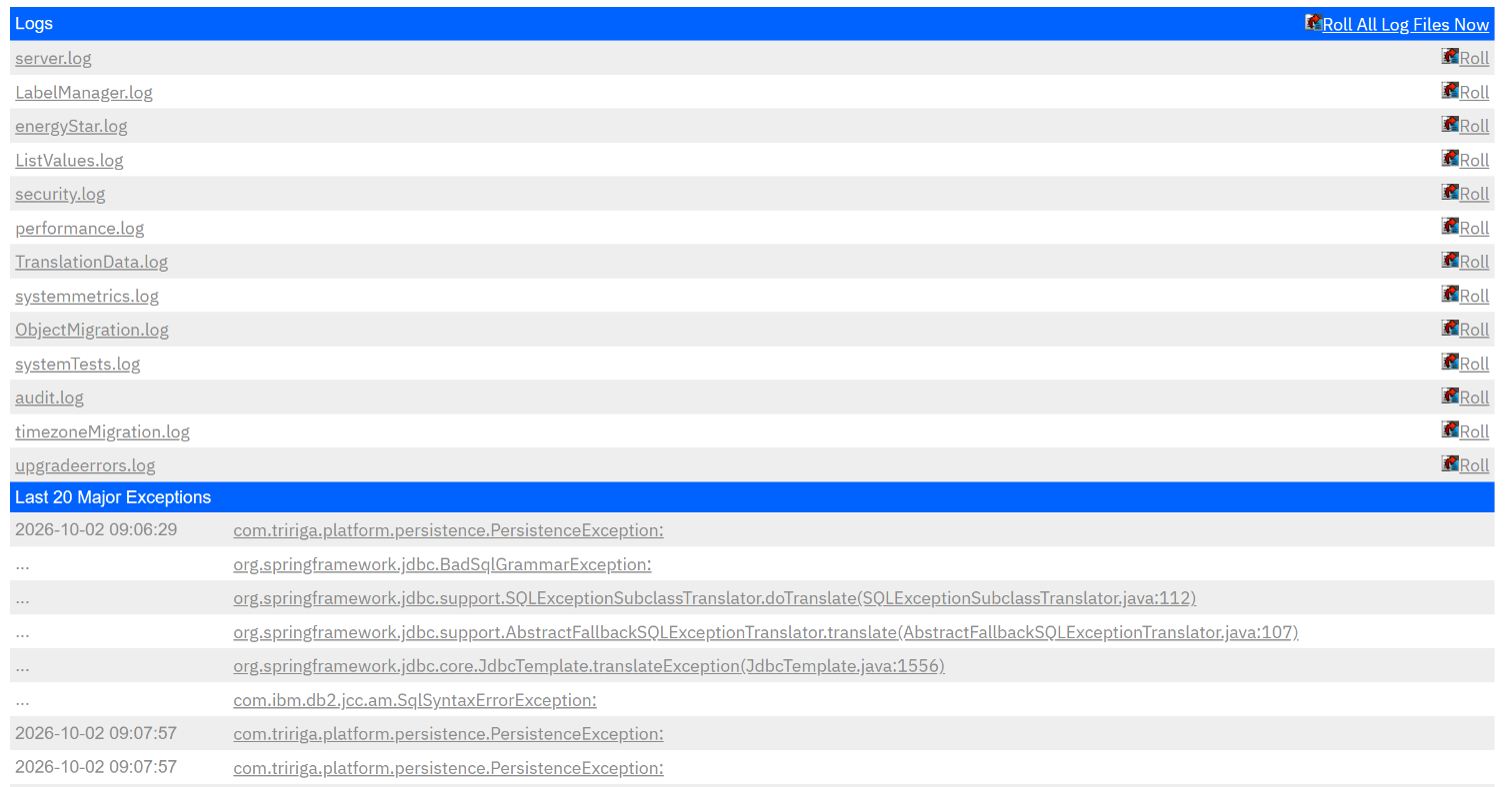 Error Logs: the last 20 major exceptions of this server. Agent errors are in the agent server's own log.