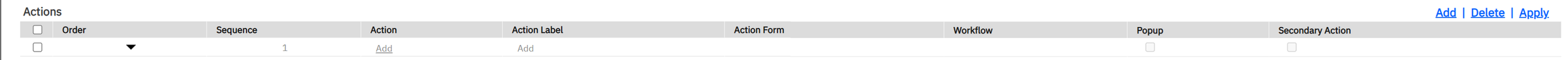 Advanced tab → Actions: the System Add action (Action "Add").