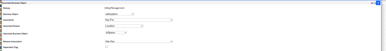 cstKeyItem → Key For → Location / triSpace, reverse association Has Key.